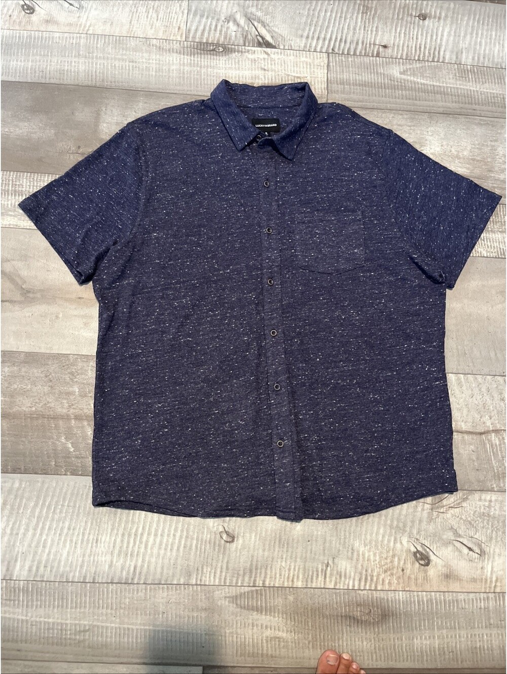 Lucky Brand Shirt Mens Medium Blue Jersey Short Sleeve Button Up Polo Sz XL